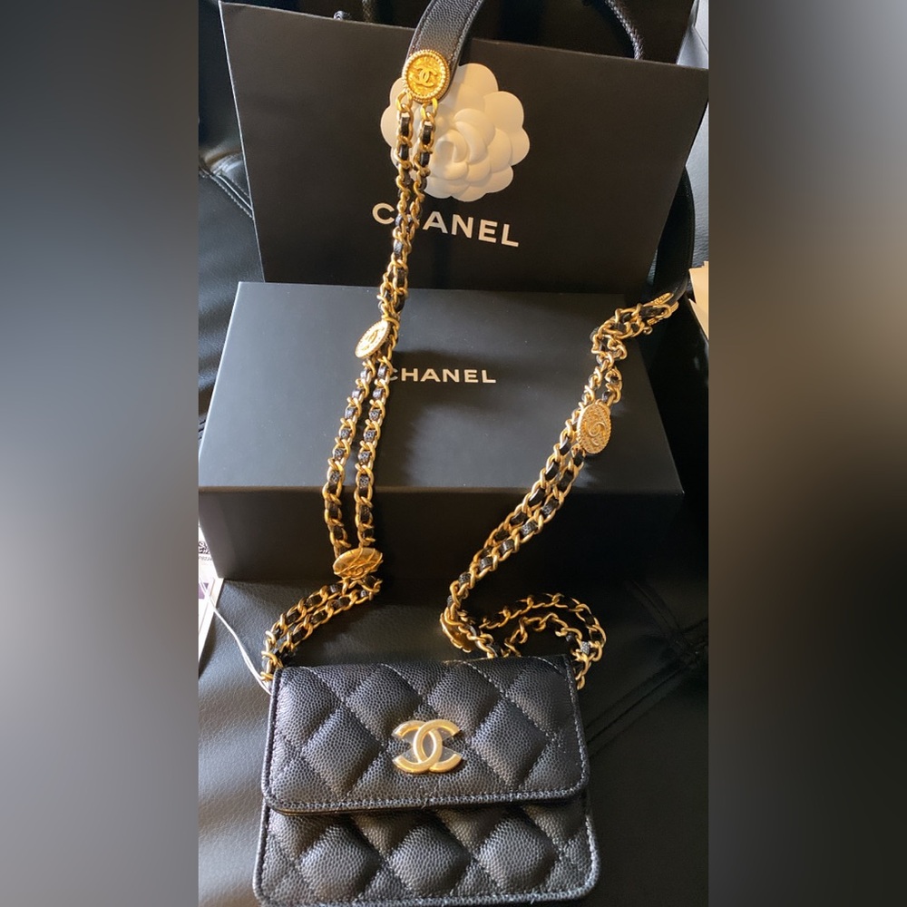 CHANEL Black and Gold Crossbody Bag